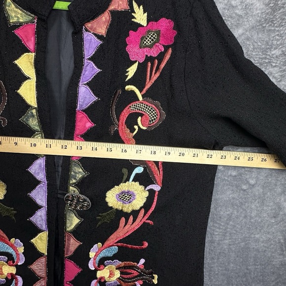 VTG Soft Surroundings Jacket Women Large Black Multicolor Floral Embroidery Boho - Picture 13 of 14
